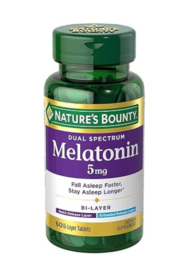 Nature's Bounty Melatonin 5mg Dual Spectrum, 100% Drug Free Sleep Supplement 60s - Image 1